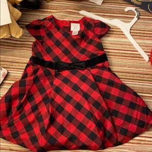 Red and Black Checkered Dress with Velvet Bow